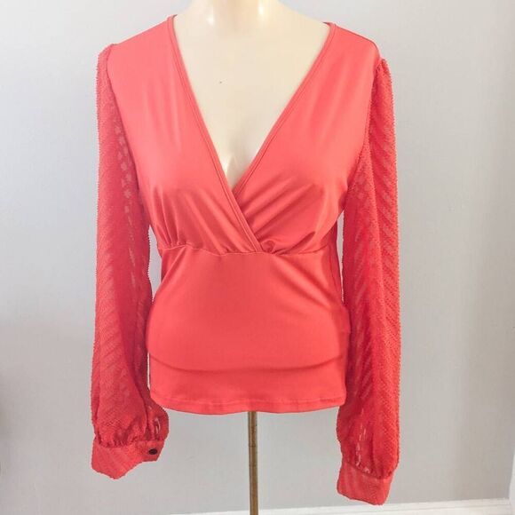 Shein Coral Mesh Long Sleeve Shirt - Picture 1 of 3